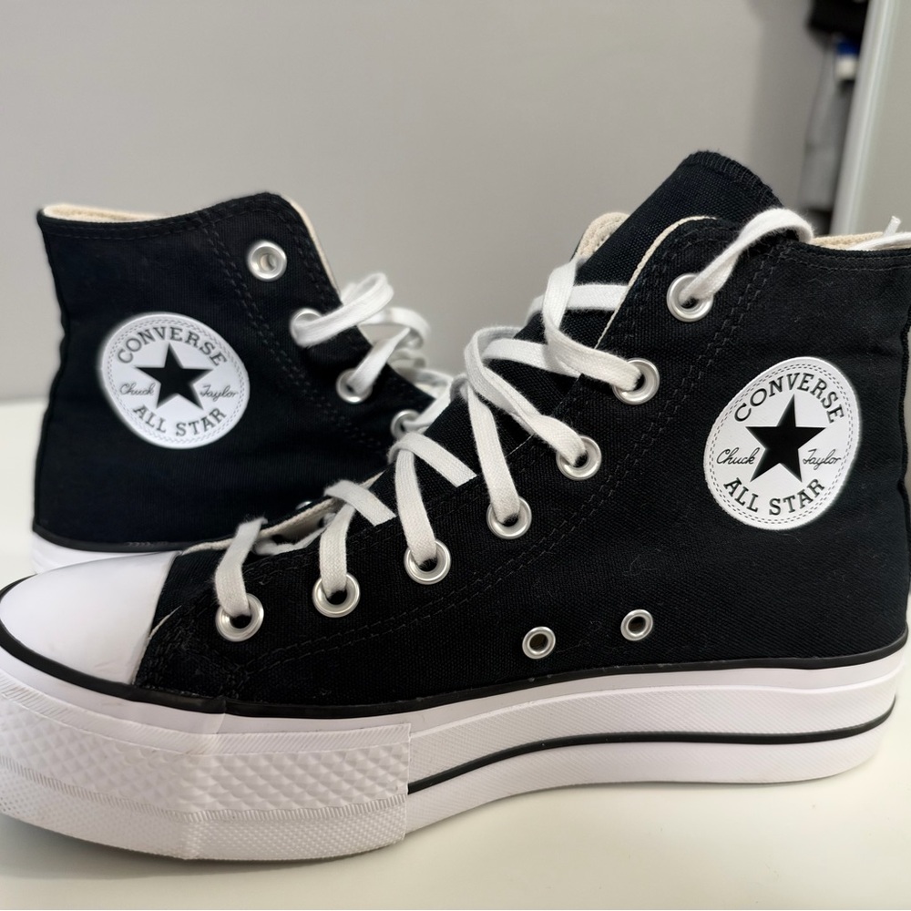 Converse Black & White High-Top Platform Sneakers worn 2 times